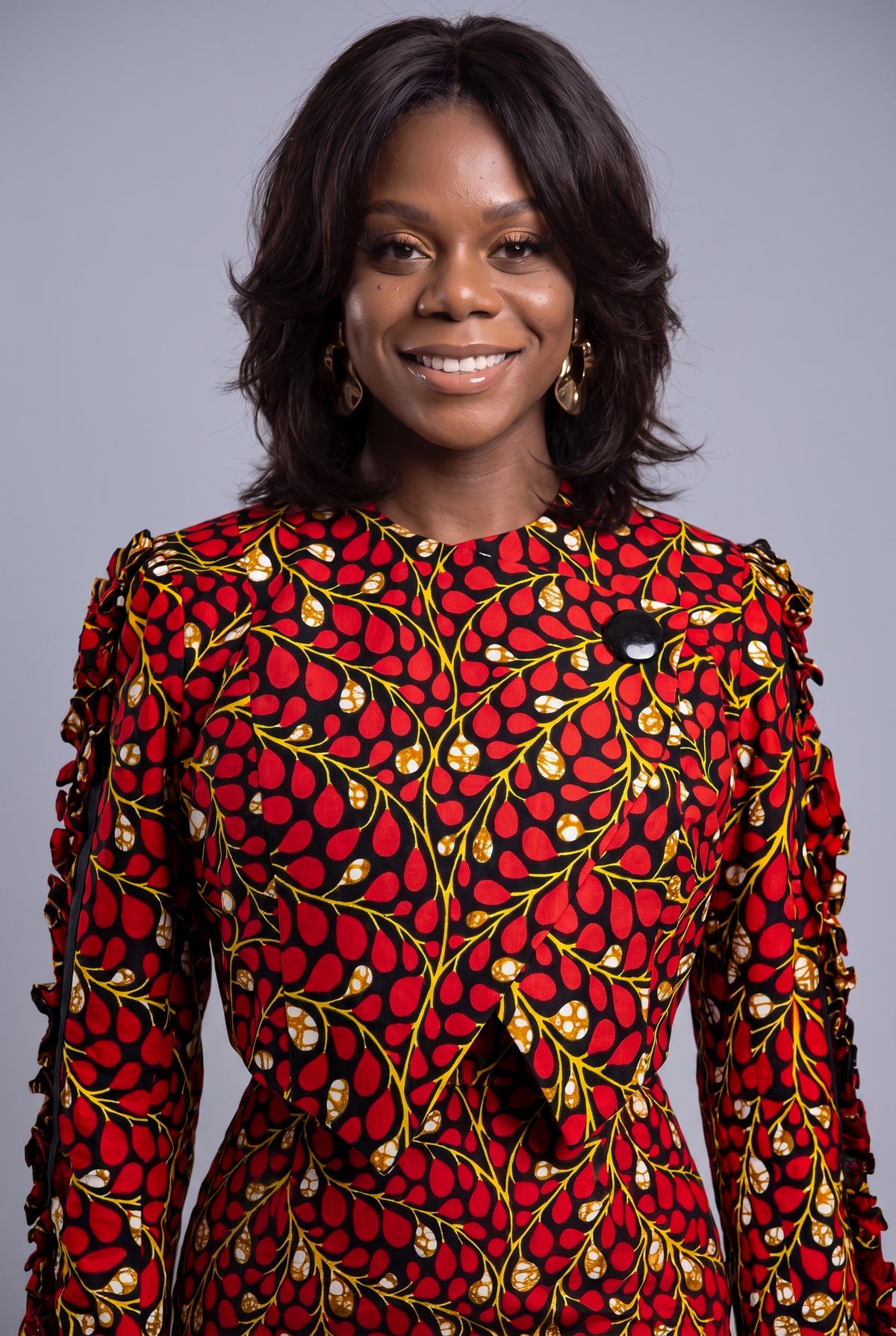 Premium African print Ankara graduation ceremony two piece outfit with a structured jacket and corset bodice dress