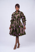 Front view of Olive Ray green African print shirt dress