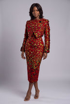 Three quarter view of Red Vine African print two piece set
