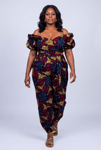 Model walking in Ruby Nova African print two piece outfit