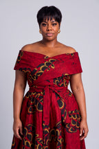 Three quarter view of Ruby Fan African print wedding guest dress