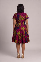 Back view of pink African wrap dress in Ankara wax print